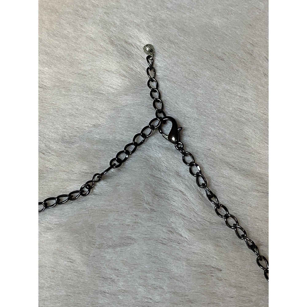 Gunmetal Black Gold Silver Necklace Chain Hammered Geometric Links Round Square - Picture 3 of 4